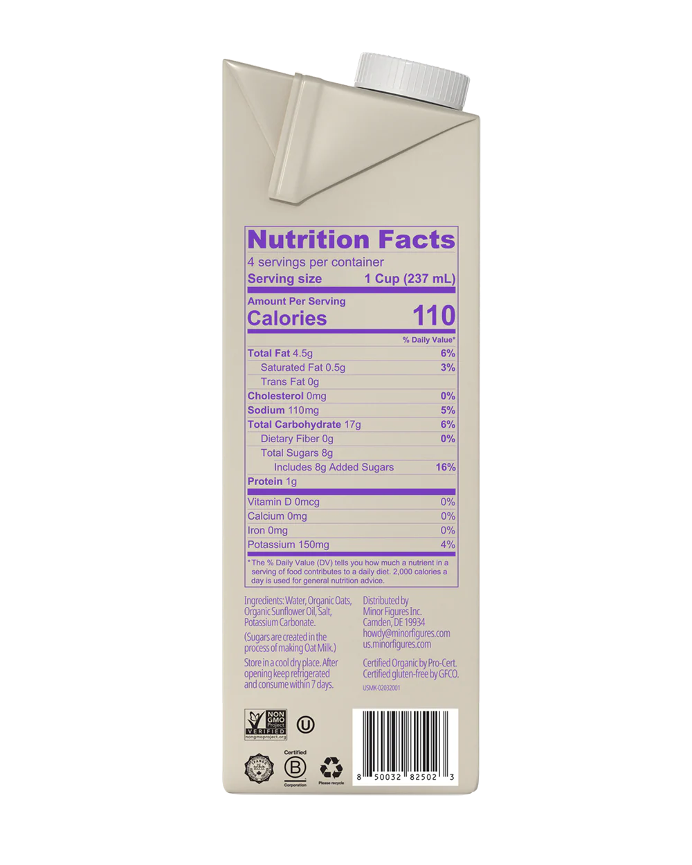 Minor Figures Organic Barista Oat Milk - Cases of 6, 32oz cartons Florida Only (WS) - 3 Arrows Coffee