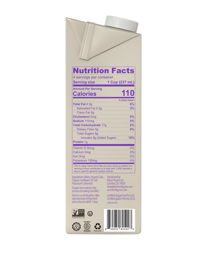Minor Figures Organic Barista Oat Milk - Cases of 6, 32oz cartons Florida Only (WS) - 3 Arrows Coffee