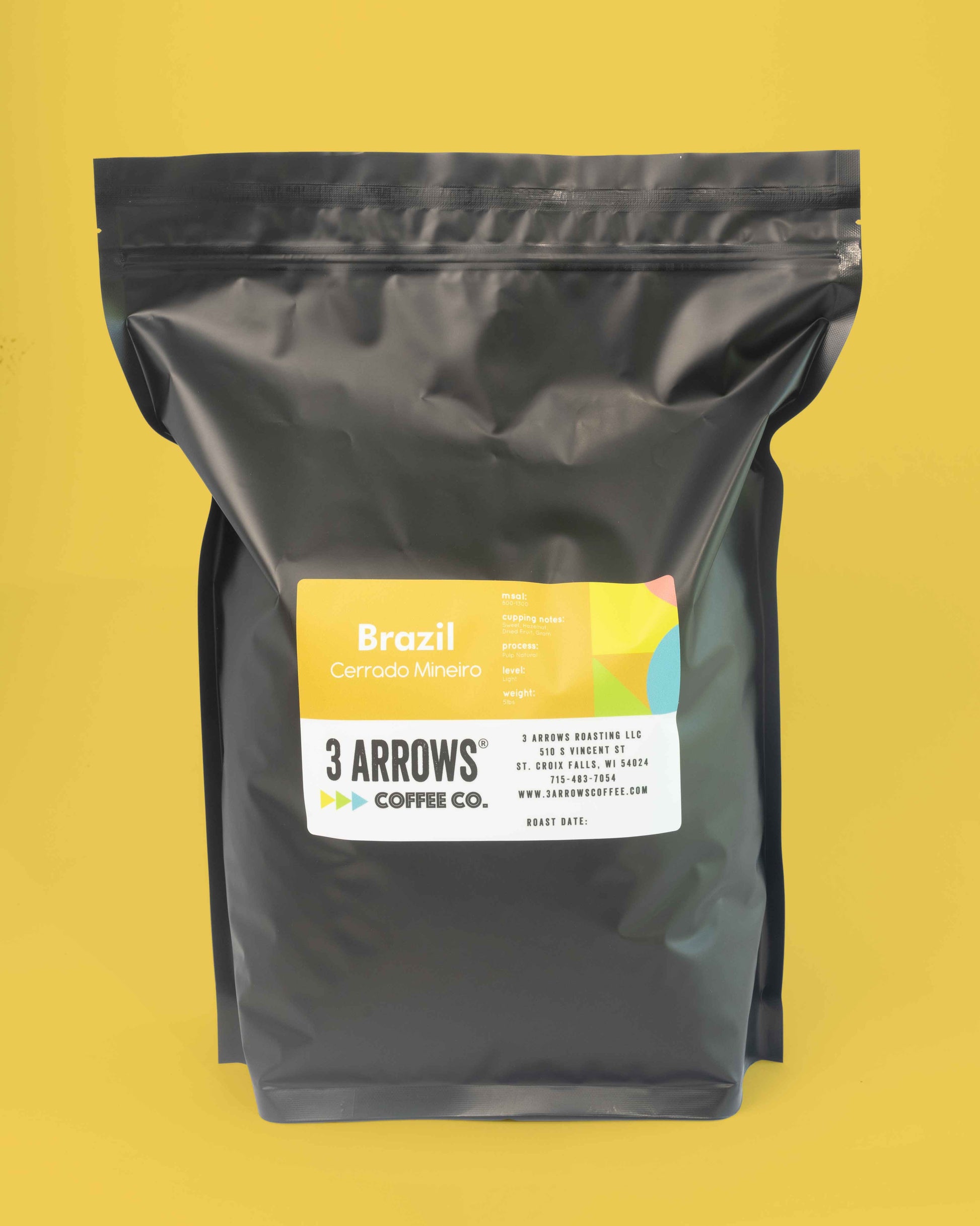 Brazil Fazenda São Lucas coffee bag, 5lb bulk size — washed process, whole bean, wholesale coffee