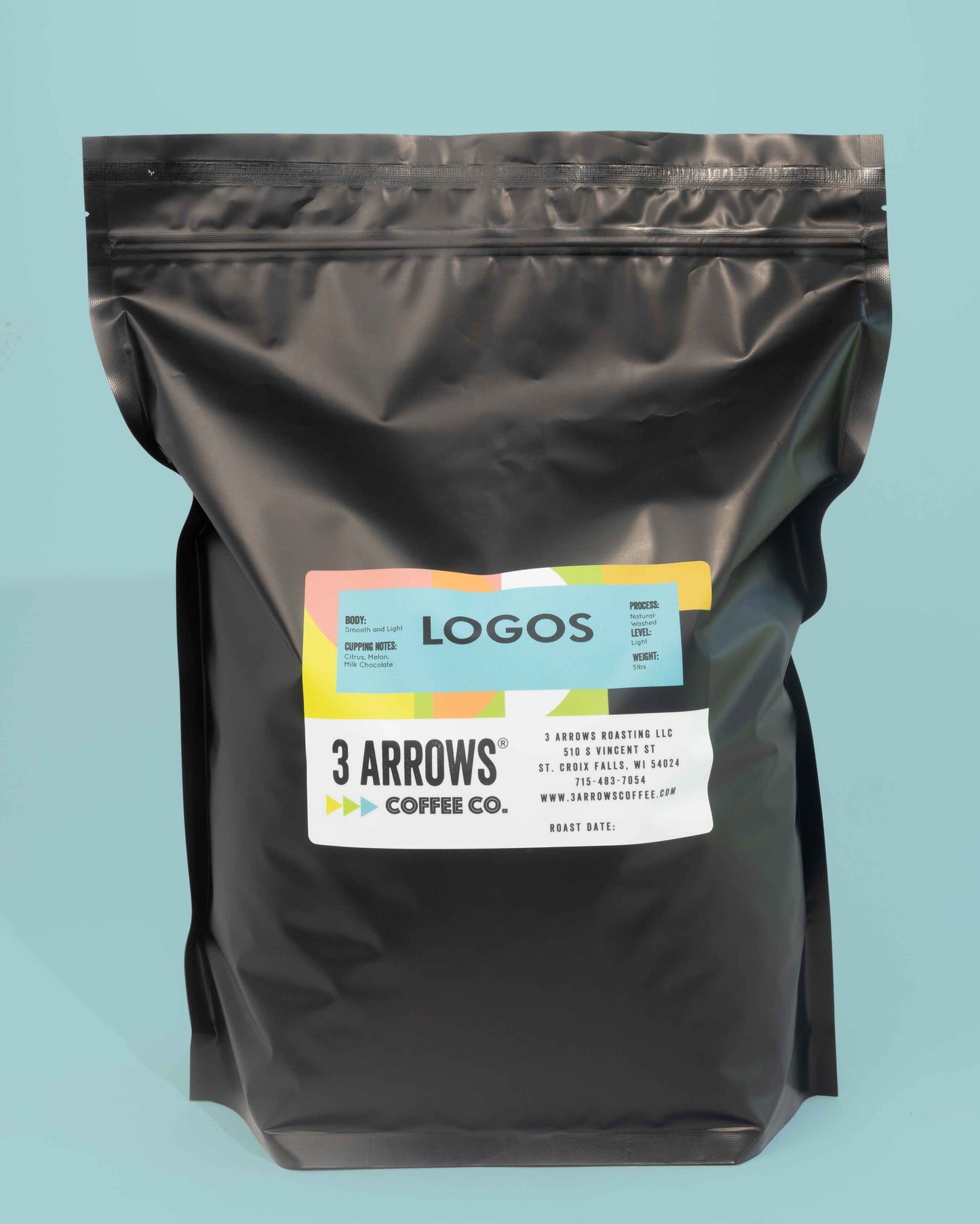 Logos coffee blend 5lb — Colombia & Honduras, whole bean, wholesale from 3 Arrows Coffee