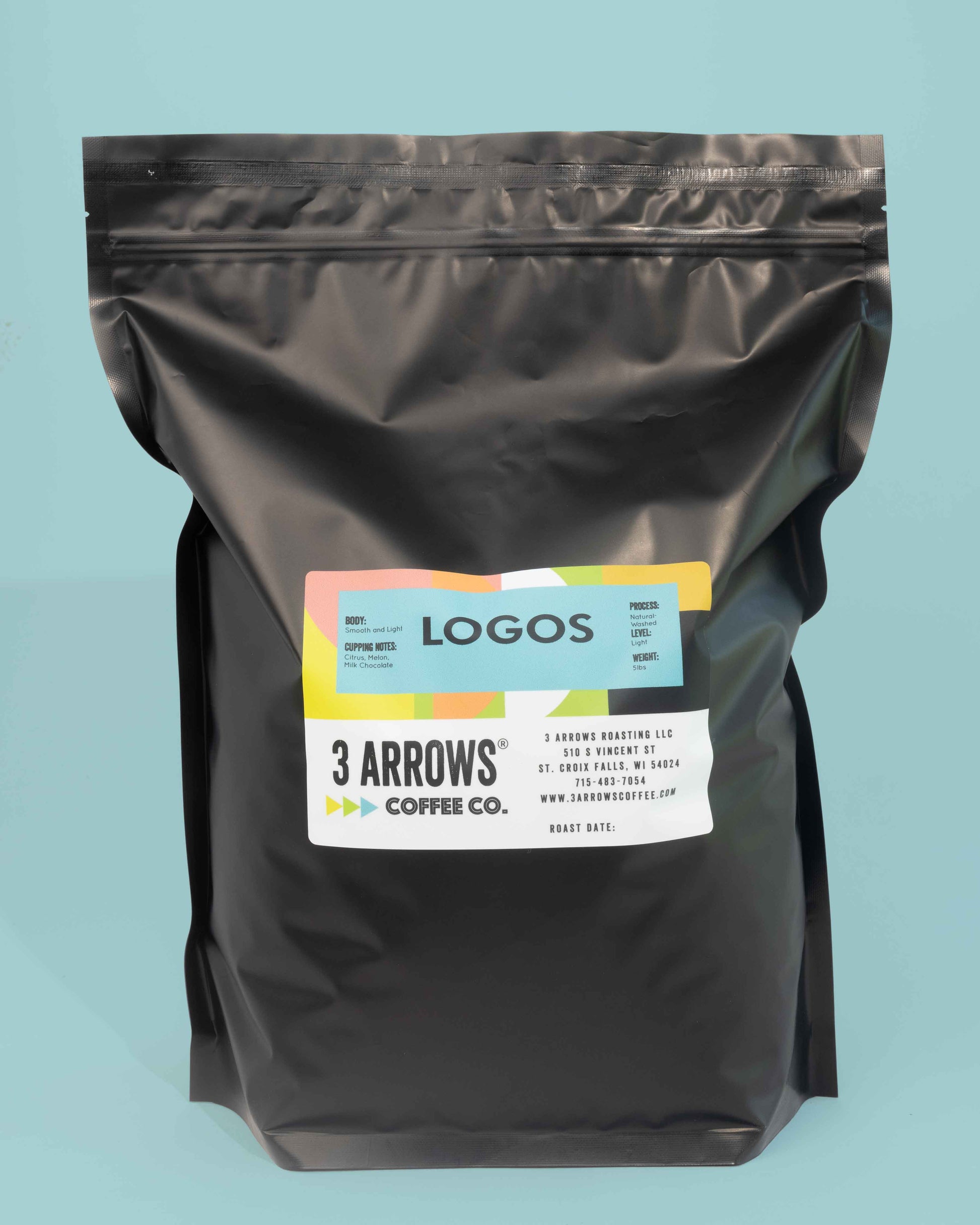 Logos coffee blend 5lb — Colombia & Honduras, whole bean, wholesale from 3 Arrows Coffee